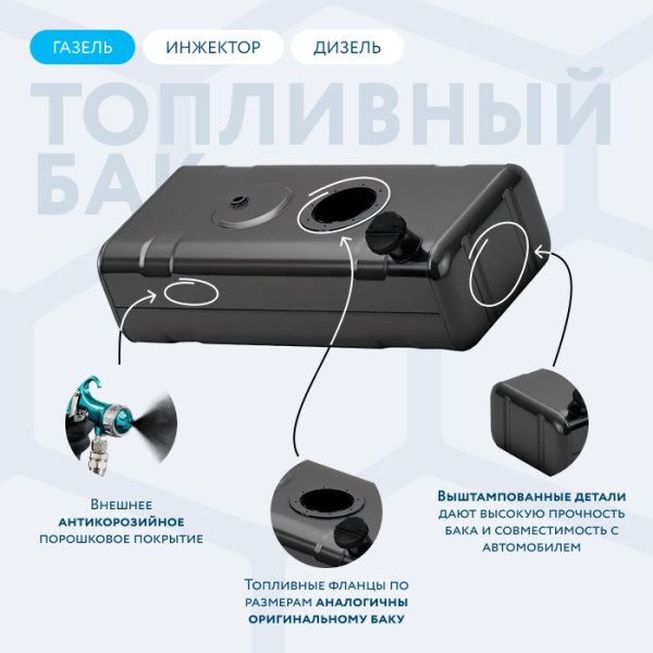 Бензобак 70 литров Газель инжектор / дизель